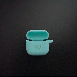 Teal AirPods Case with Heart Design